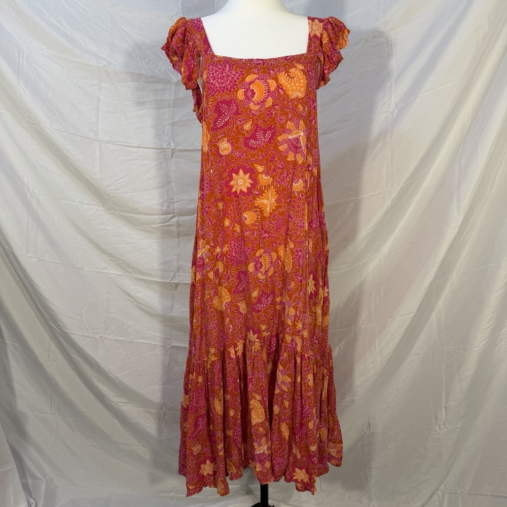 House of Harlow 1960 Maxi Dress Womens Small S Pink Orange Floral Tiered Boho